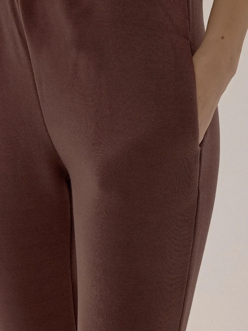 Hiccup Chestnut Brown Slim Fit Corded Sweatpants for Women | Best Price UAE