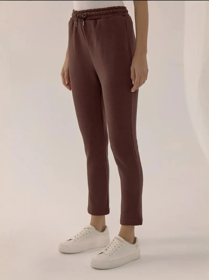 Hiccup Chestnut Brown Slim Fit Corded Sweatpants for Women | Best Price UAE