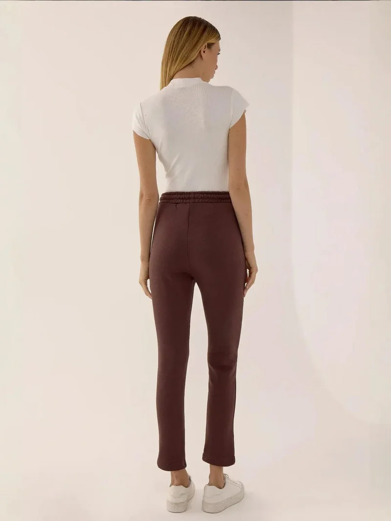 Hiccup Chestnut Brown Slim Fit Corded Sweatpants for Women | Best Price UAE