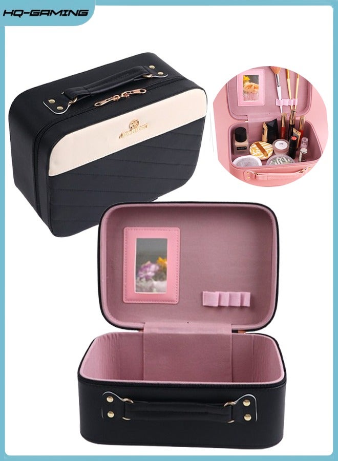 Makeup Bag, Portable Cosmetic Bag, Large Capacity Travel Makeup Case Organizer for Women Toiletry Bag for Girls Traveling With Handle and Divider - Image 1