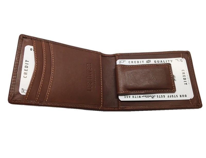 Biddy Murphy Celtic Money Clip & Bifold Wallet, Embossed Eternity Knot Design Leather Brown Made in Ireland - Image 3