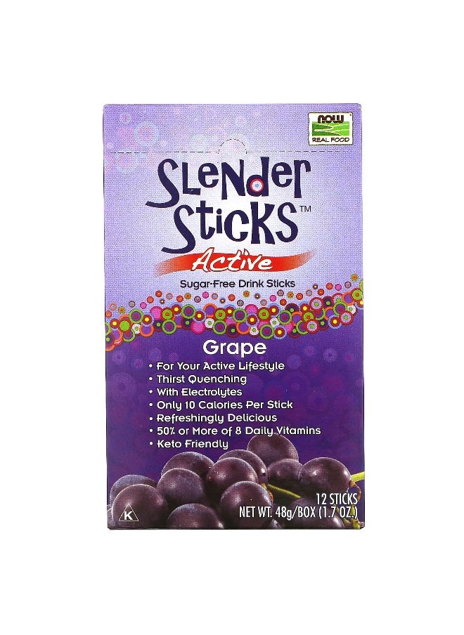 Now Foods NOW Foods, Real Food, Slender Sticks, Active, Grape, 12 Sticks, 1,7 oz (48 g)  - Image 1