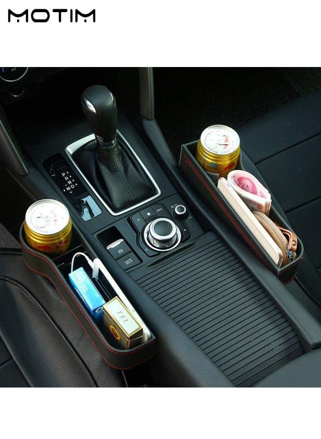 Motim 2 Pcs Car Seat Gap Storage Organizer with Cup Holder, Leather Front Seat Console Storage Box, Car Console Side Pockets Box, Car Interior Storage for Cell Phones, Keys, Coins, Cards, Wallets, Sunglasses & Drink Bottles  - Image 5