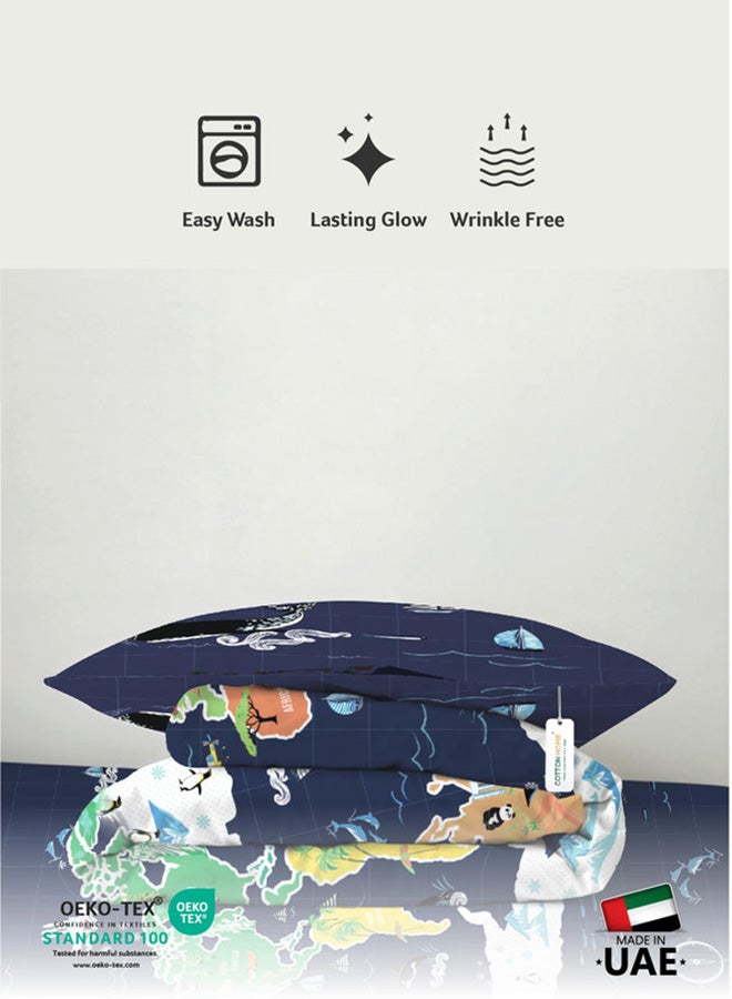 Cotton home طقم غطاء لحاف أطفال من القطن 3 قطع - 135x220 تصميم أطلس الحيوانات 100% قطن فاخر - Image 4