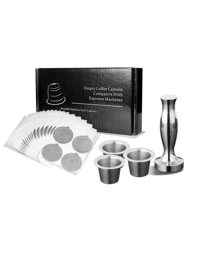 Reusable Stainless Steel Coffee Capsules 10PCS Empty Pods with Foil Seal Stickers Compatible with Espresso Machines DIY Coffee Maker Tools Includes Refillable Capsules Filter Cups Coffee Bar Accessories Modern Durable Kitchen Equipment - Image 1