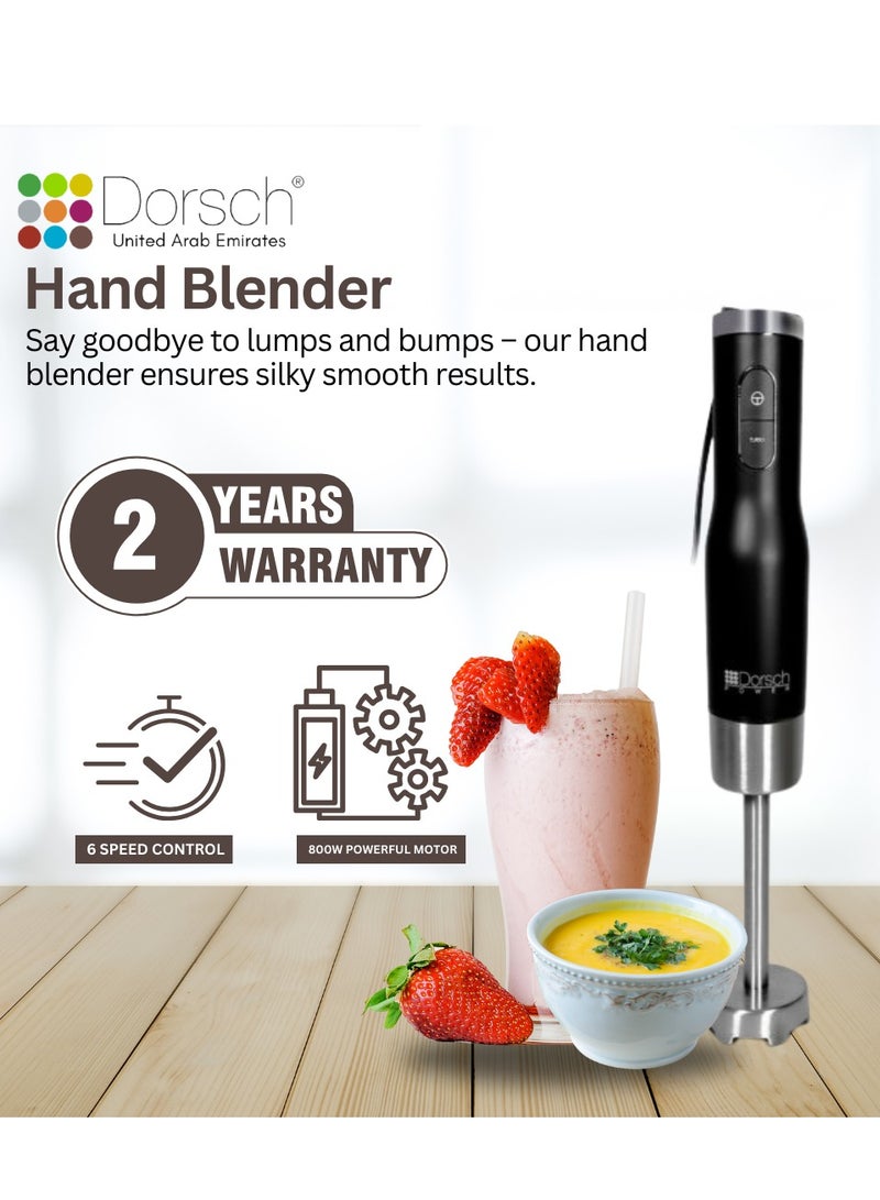 Dorsch Danish Design Hand Blender HB600S | 800W Powerful Motor, Turbo Function, 6 Speed Control | Multi-Function Immersion Blender | Durable Stainless Steel Blades, BPA-Free, Compact & Ergonomic Design | Easy to Clean (Blender Only) - Image 2