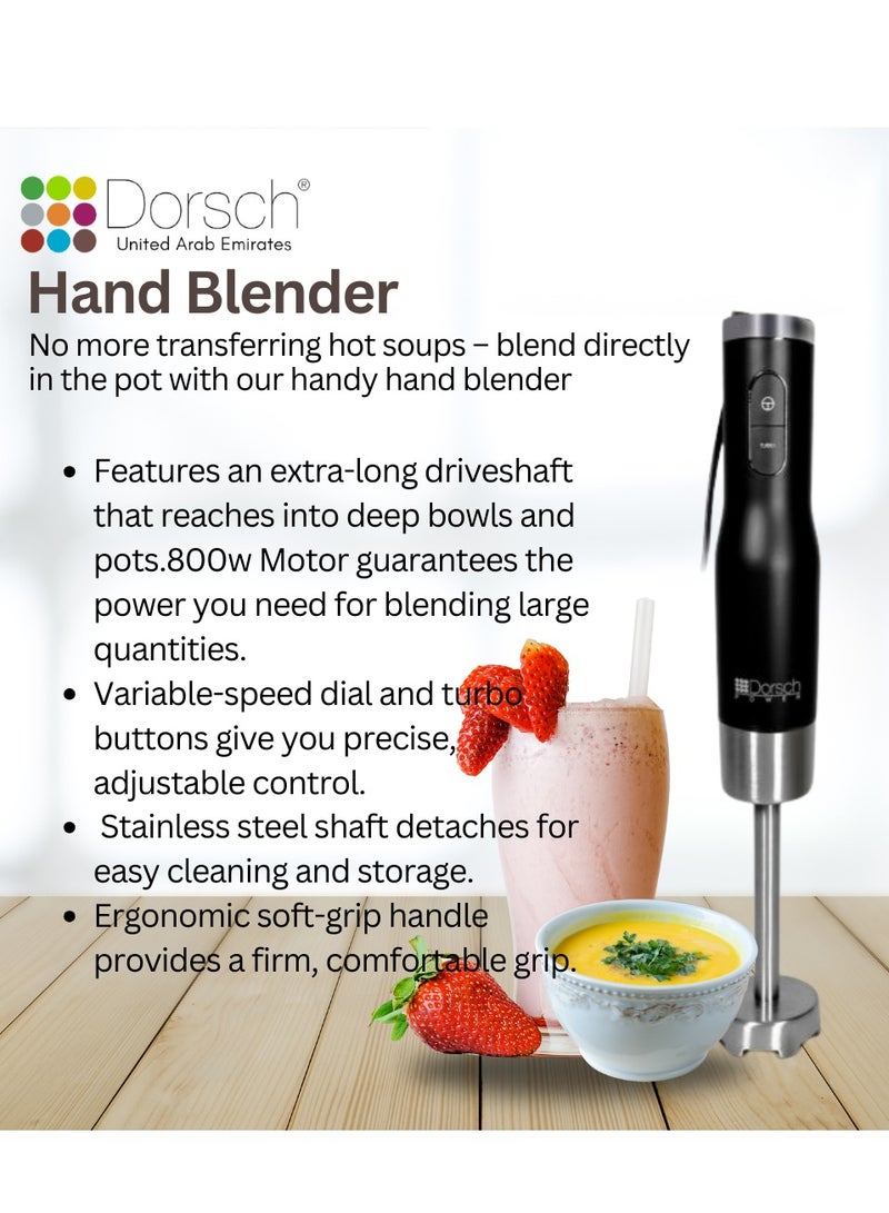 Dorsch Danish Design Hand Blender HB600S | 800W Powerful Motor, Turbo Function, 6 Speed Control | Multi-Function Immersion Blender | Durable Stainless Steel Blades, BPA-Free, Compact & Ergonomic Design | Easy to Clean (Blender Only) - Image 3
