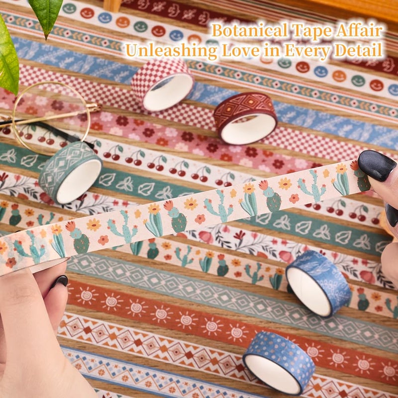 icceemee 20 Rolls Bohemia Theme Washi Tape Set,Writable Decorative Tapes for Scrapbooking, Junk Journal Supplies, Bullet Journaling, 0.6"x79" per Roll - Image 4