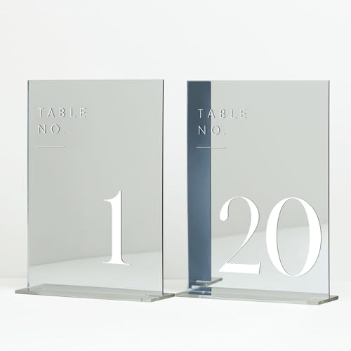 JINMURY Sliver Wedding Table Numbers 120 with Stands 5x7 Sliver Mirror Acrylic Table Numbers for Wedding Reception Sliver Mirror White Font Number 120 5x7 - Image 1