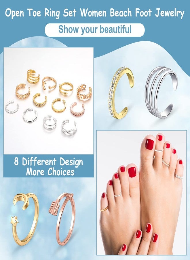 MTLEE 24 Pcs Toe Rings for Women Adjustable Toe Rings Band Open Tail Ring Silver and Gold Toe Ring Summer Toe Rings Beach Jewelry - Image 3