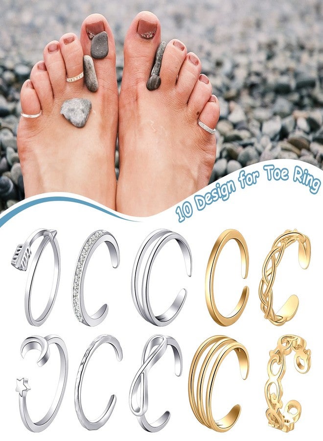 MTLEE 24 Pcs Toe Rings for Women Adjustable Toe Rings Band Open Tail Ring Silver and Gold Toe Ring Summer Toe Rings Beach Jewelry - Image 4