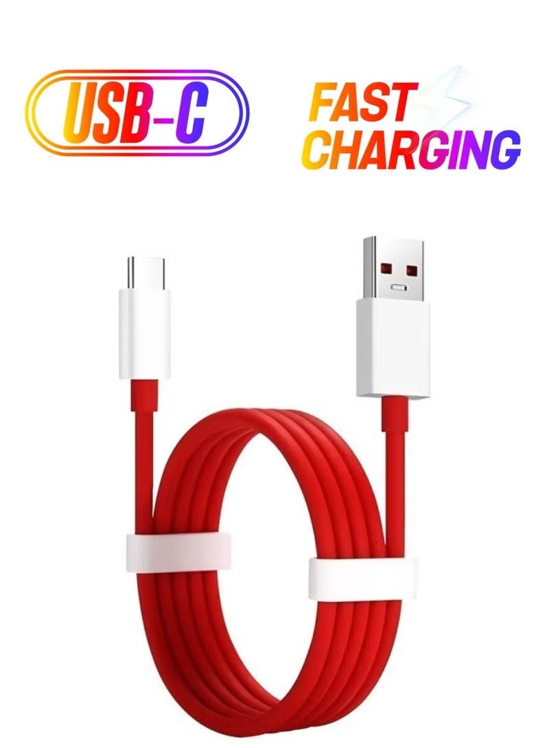 JAJEEK Type-C Fast Charging & Data Transfer Cable – Red/White, 1m/2m Length, High-Speed 5A USB-C Cable for Fast Charging, Data Sync, Compatible with Android Phones, Tablets, Laptops, and More - Image 1