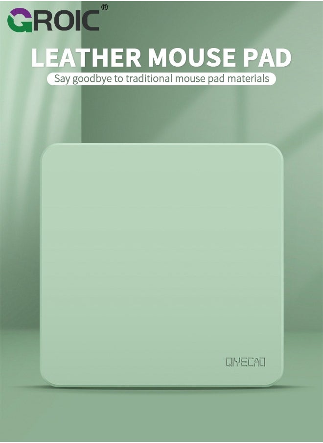 GROIC Green Square Mouse Pad, Non-Slip Mouse Mat with Premium Stitched Edge, Waterproof Thickened PVC Leather Mouse Pad for Office Work/Home/Decor  - Image 2