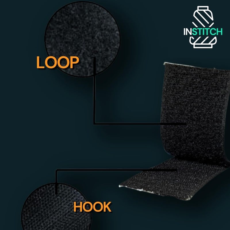 INSTITCH Self-Adhesive Hook and Loop Tape, Velcro Tapes Roll, Self Sticky Back Strong Gripping Perfect for DIY | Home, Office, School, and Crafting |, Crafting & Wall Hanging (25mm) (Black, 10 Meter) - Image 2