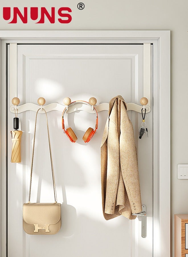 UNUNS Over The Door Hooks,Sturdy Metal Over Door Organizer Rack with 6 Wooden Hooks for Hanging Coats Hats Robes Towels,Bathroom Bedroom Door Hangers,White  - Image 3