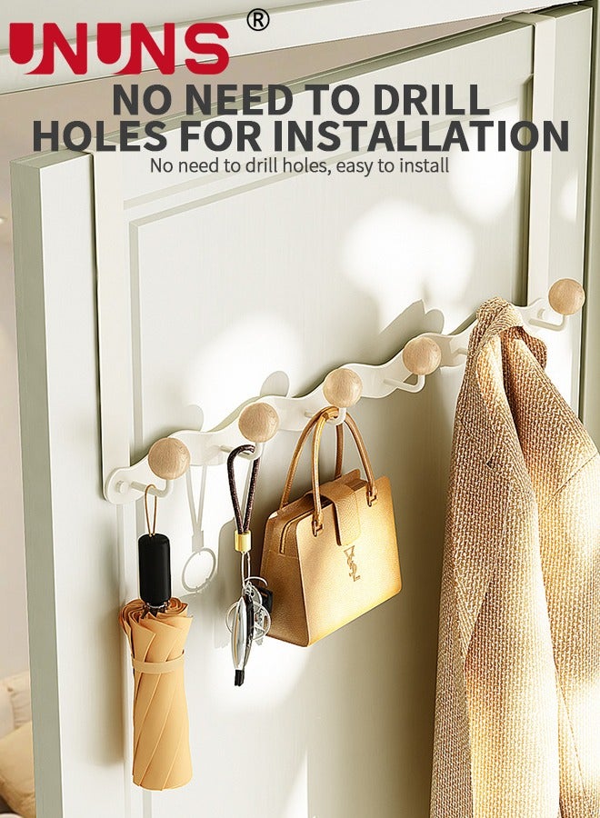 UNUNS Over The Door Hooks,Sturdy Metal Over Door Organizer Rack with 6 Wooden Hooks for Hanging Coats Hats Robes Towels,Bathroom Bedroom Door Hangers,White  - Image 4