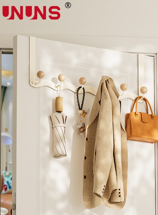 UNUNS Over The Door Hooks,Sturdy Metal Over Door Organizer Rack with 6 Wooden Hooks for Hanging Coats Hats Robes Towels,Bathroom Bedroom Door Hangers,White  - Image 5