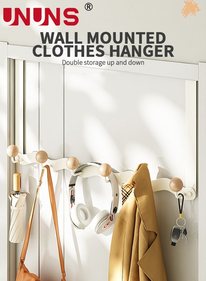 UNUNS Over The Door Hooks,Sturdy Metal Over Door Organizer Rack with 6 Wooden Hooks for Hanging Coats Hats Robes Towels,Bathroom Bedroom Door Hangers,White  - Image 2