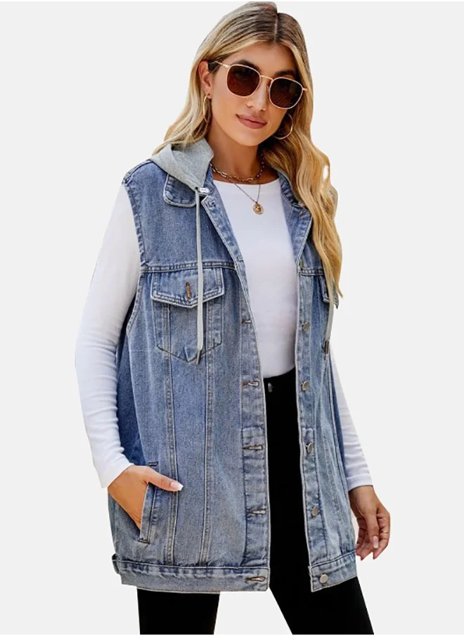 YUNIQEE Blue Collared Sleeveless Denim Jacket
