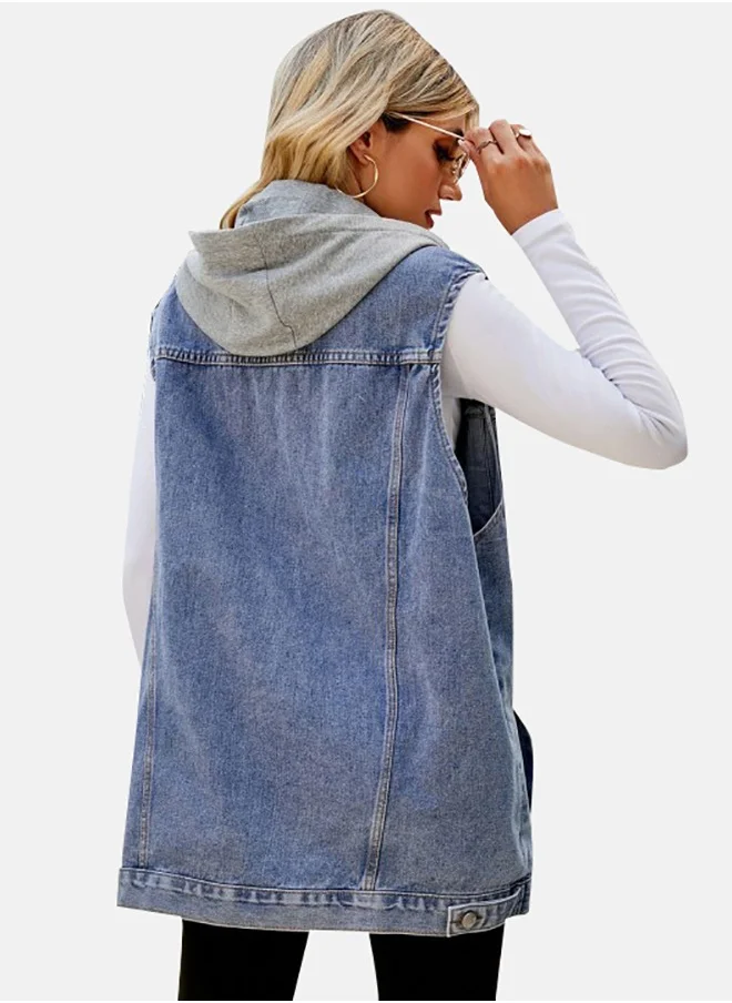 YUNIQEE Blue Collared Sleeveless Denim Jacket