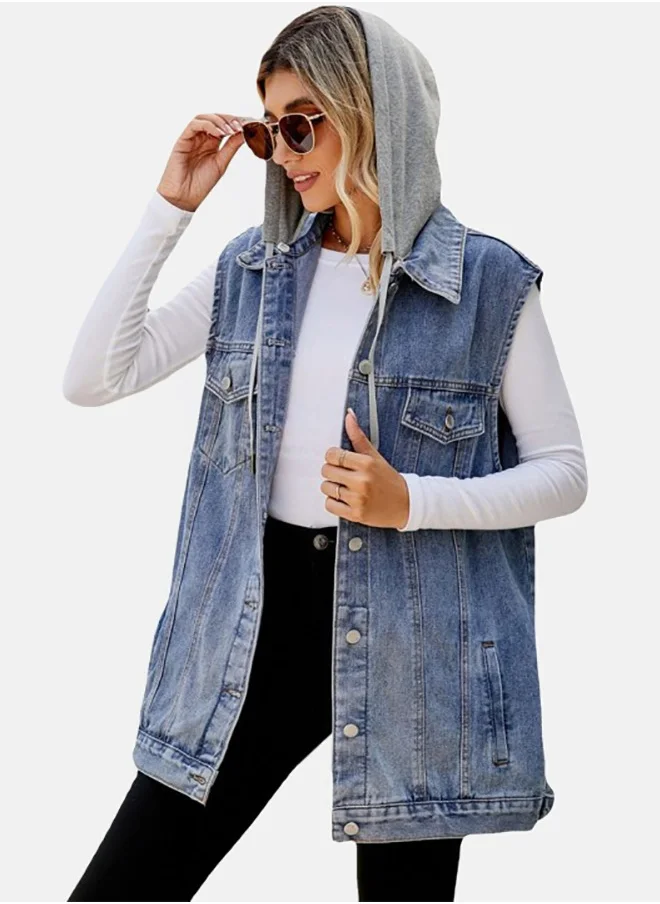 YUNIQEE Blue Collared Sleeveless Denim Jacket