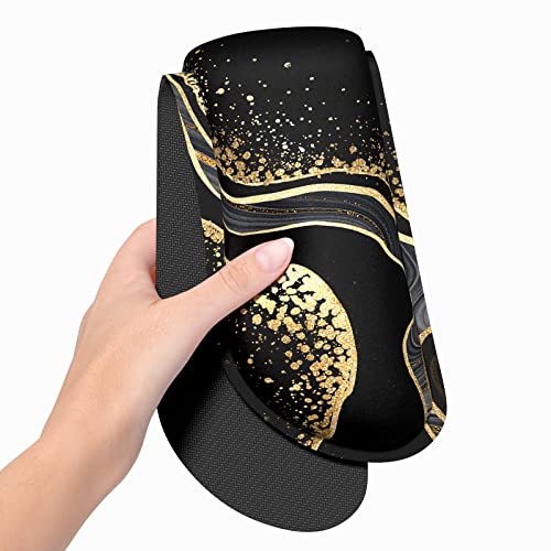 Dapesuom Enlarge Keyboard Wrist Rest, Memory Foam Wrist Cushion for Desk Mats Support, Marble Pain Relief Keyboard Mouse Pad Rests Set with Non-Slip Base for Gaming Laptop Office Computer, Black Gold - Image 3