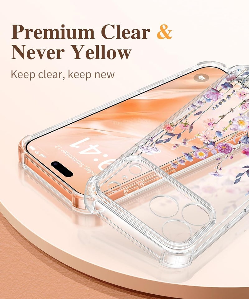 GVIEWIN for iPhone 17 Pro Max Case, [Upgraded Full Camera Protection][Not Yellowing][Screen Protector] Shockproof Protective Clear Floral Phone Case for iPhone 17 Pro Max 6.9'' (Floratopia/Colorful) - Image 3