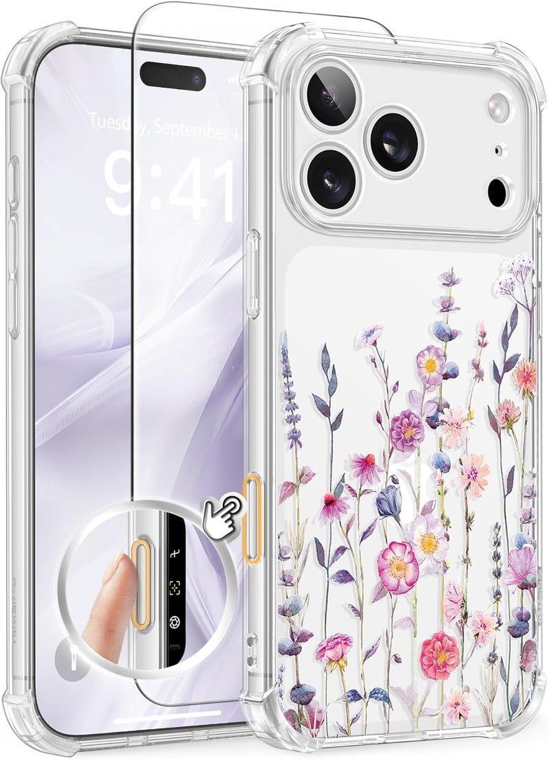 GVIEWIN for iPhone 17 Pro Max Case, [Upgraded Full Camera Protection][Not Yellowing][Screen Protector] Shockproof Protective Clear Floral Phone Case for iPhone 17 Pro Max 6.9'' (Floratopia/Colorful) - Image 1