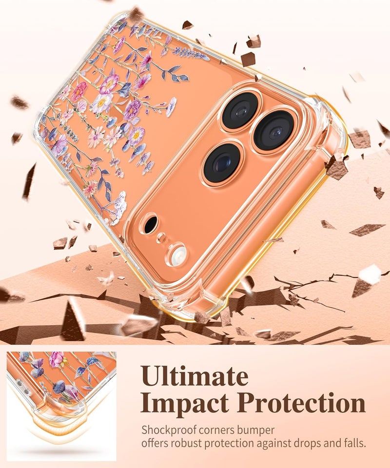 GVIEWIN for iPhone 17 Pro Max Case, [Upgraded Full Camera Protection][Not Yellowing][Screen Protector] Shockproof Protective Clear Floral Phone Case for iPhone 17 Pro Max 6.9'' (Floratopia/Colorful) - Image 4