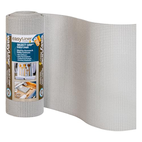 EasyLiner Select Grip Shelf Liner for Drawers  Cabinets  Easy to Install  Cut to Fit  Non Slip Non Adhesive Grip Shelf Liner for Kitchen Drawers Bathroom Pantry  12in x 24ft  Light Gray