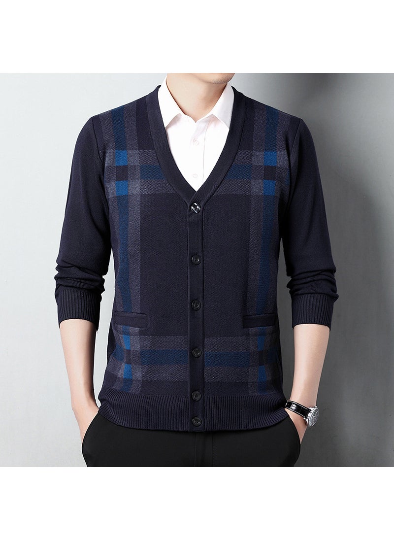 Generic - Autumn Winter Knitted Wool Coat Men Sheep Shirt Long Sleeve Open Shirt Middle-aged Thick Warm Business Coat Dad Clothes Medium Gray - Image 1