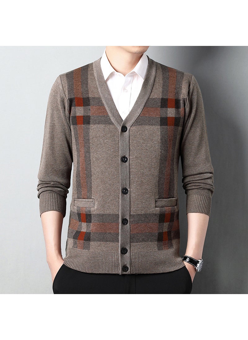 Generic - Autumn Winter Knitted Wool Coat Men Sheep Shirt Long Sleeve Open Shirt Middle-aged Thick Warm Business Coat Dad Clothes Medium Gray - Image 1