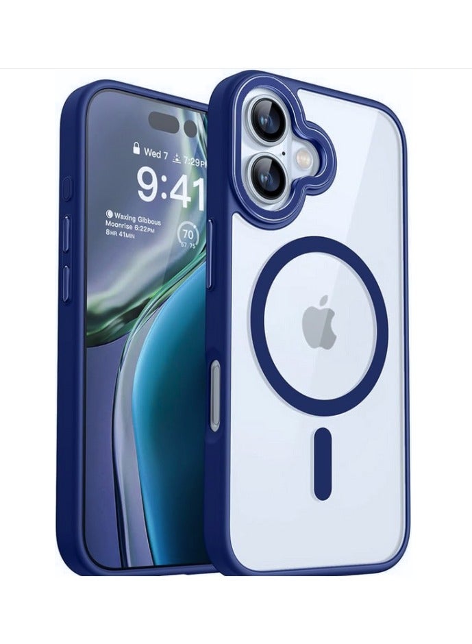 حافظة ايفون  16  شفاف باطراف ملونة باللون الأزرق الداكن, تدعم الشحن اللاسلكي, مقاوم للخدش والاصفرار، حماية من السقوط (سيليكون) - Image 1