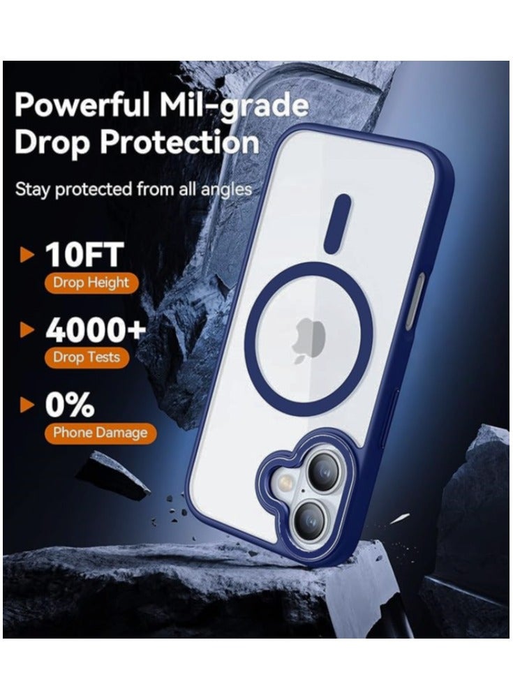 حافظة ايفون  16  شفاف باطراف ملونة باللون الأزرق الداكن, تدعم الشحن اللاسلكي, مقاوم للخدش والاصفرار، حماية من السقوط (سيليكون) - Image 2