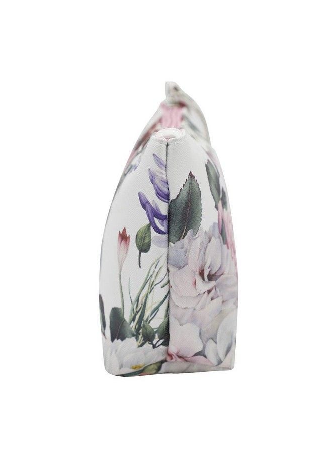 NFI essentials - Pu Floral Print Makeup Pouch For Women Stylish Pouches For Makeup Accessories & Travel Organiser Cosmetic Pouch Toiletry Make Up Bag For Girls Pack Of 2 (White & Cream) - Image 1
