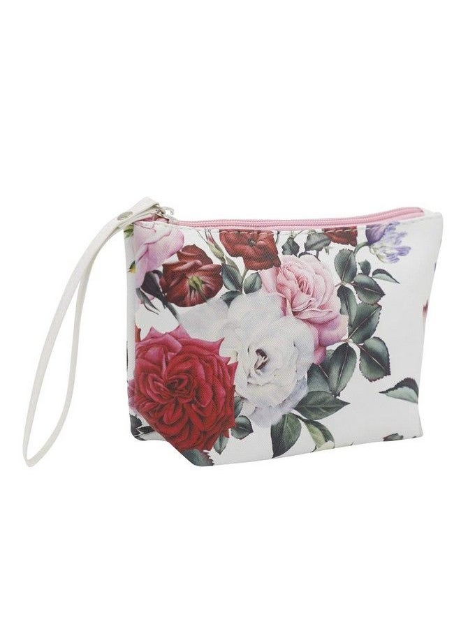 NFI essentials - Pu Floral Print Makeup Pouch For Women Stylish Pouches For Makeup Accessories & Travel Organiser Cosmetic Pouch Toiletry Make Up Bag For Girls Pack Of 2 (White & Cream) - Image 1