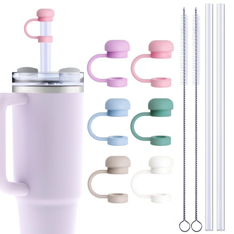 GLAMFIELDS 6Pcs Straw Covers Cap for 4020 Oz Stanley Tumbler with Handle 04in 10mm Soft Silicone Straw Toppers Protector Lid for Stanley Cup Accessories Dustproof and Leakproof 6 Straw Covers  2 straw
