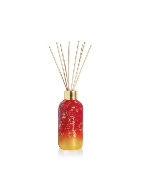 Glimmer Reed Diffuser Set - Includes Diffuser Sticks, Apple Cider Social Diffuser Oil, And Glass Oil Diffuser Bottle - Cranberry Red & Gold Diffusers For Home Decor (8 Fl Oz)