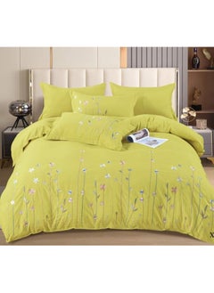 Comfy Comfy 6pc Embroidered Premium Quality Pure Cotton King Size Yellow Comforter Set 