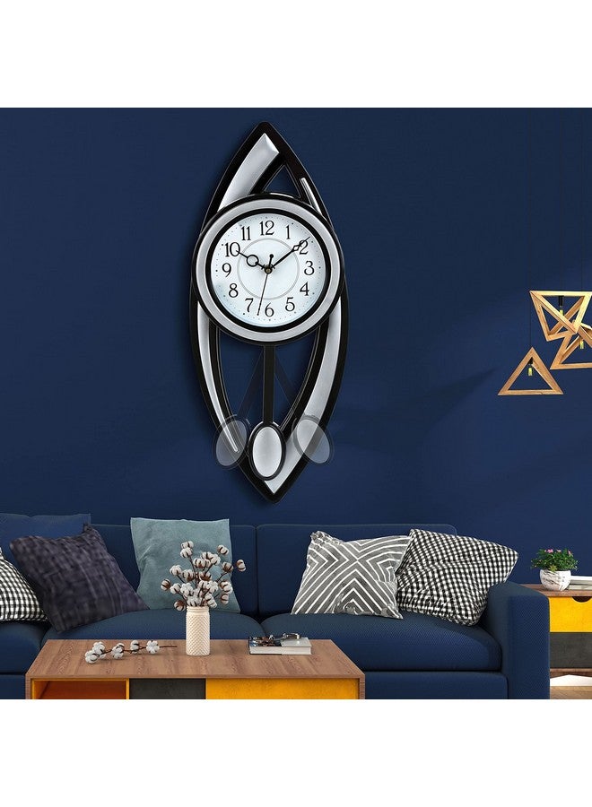 Harbour Analog Latest Stylish Plastic Wall Clock with Pendulum for Home Living Room Hall Bedroom (Silver , Size Height 52 cm X Width 22 cm) - Image 2