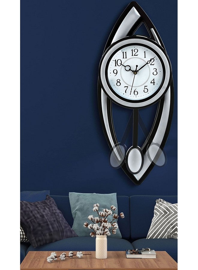 Harbour Analog Latest Stylish Plastic Wall Clock with Pendulum for Home Living Room Hall Bedroom (Silver , Size Height 52 cm X Width 22 cm) - Image 1