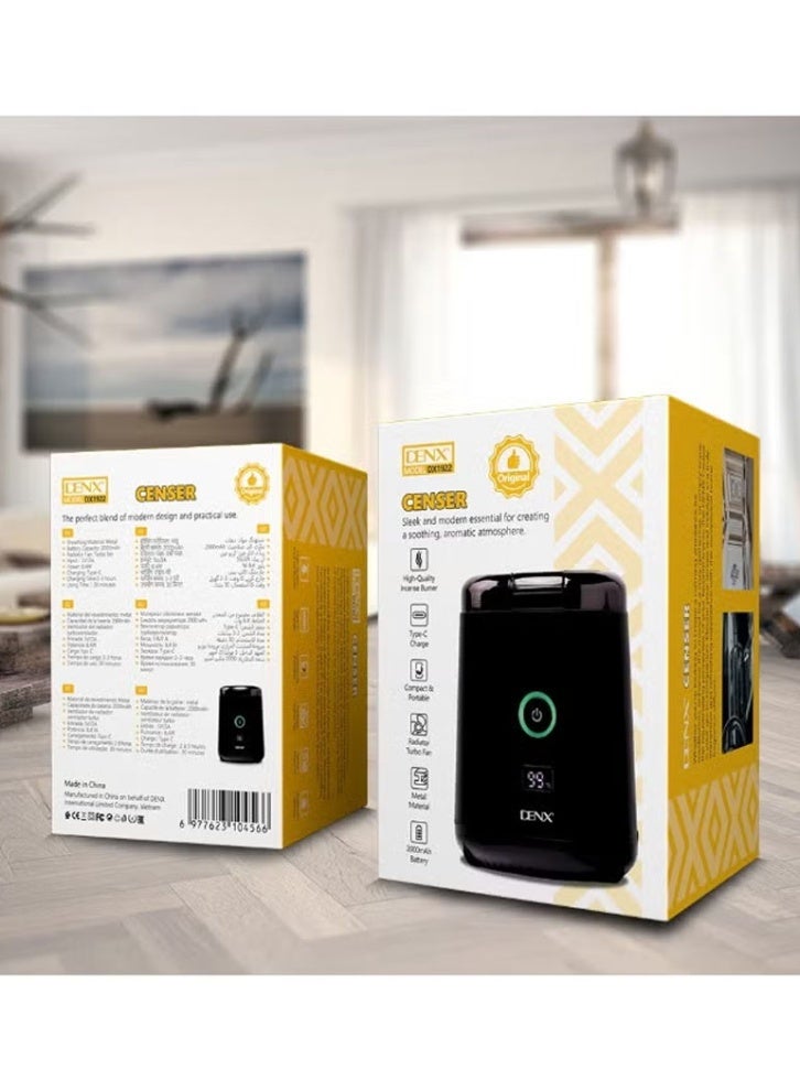 Denx "Dinx DX1922 Portable Smart Electronic Incense Burner - A high-quality incense burner with a built-in turbo fan, 2000mAh rechargeable battery, Type-C fast charging, stylish metal design, compact and lightweight for use at home, in the office or car." - Image 3