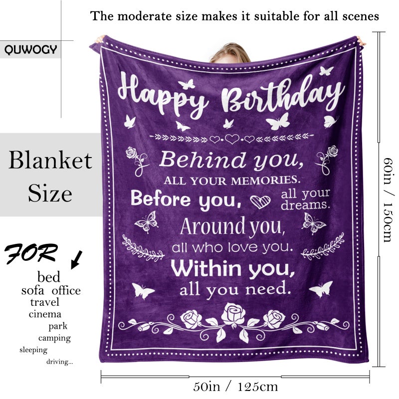 QUWOGY Birthday Gifts for Women/Men/Her/Him Friendship Blanket Purple 60"x50", Happy Birthday Decorations Women/Men Throw Blanket, Bday Gifts for Women Unique, Best Birthday Gift Idea - Image 2