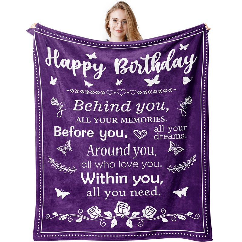 QUWOGY Birthday Gifts for Women/Men/Her/Him Friendship Blanket Purple 60"x50", Happy Birthday Decorations Women/Men Throw Blanket, Bday Gifts for Women Unique, Best Birthday Gift Idea - Image 1