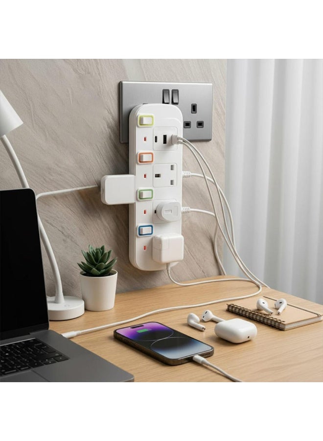 تراداماكس محول TradaMax متعدد 4 مخارج مع USB وType-C بقدرة 2000 واط (أبيض) - Image 4