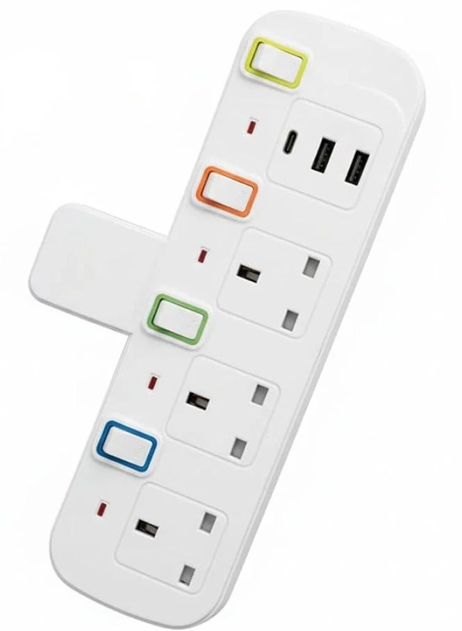 تراداماكس محول TradaMax متعدد 4 مخارج مع USB وType-C بقدرة 2000 واط (أبيض) - Image 1