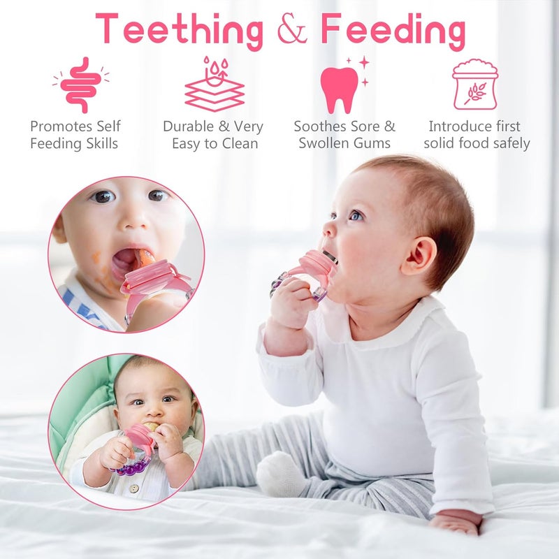 WAJIAYON Baby Fruit Feeder Pacifier  12 Pack  2 Infant Food Feeder Pacifier  1 Baby Food Dispensing Spoon  Fresh Fruit Teethers for Babies  Silicone Feeder BabiesInfant Teething Toys Pink - Image 5