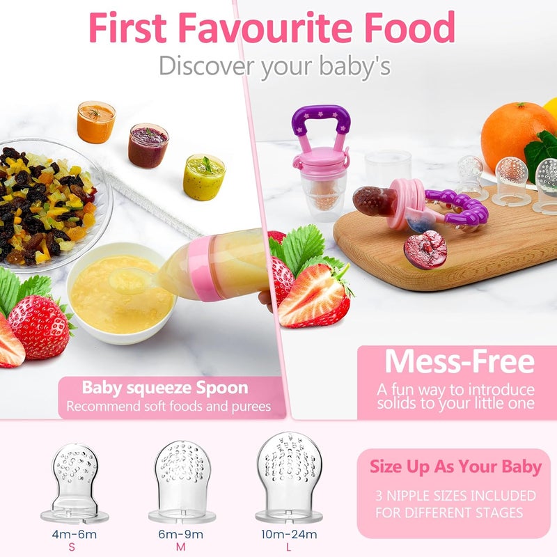 WAJIAYON Baby Fruit Feeder Pacifier  12 Pack  2 Infant Food Feeder Pacifier  1 Baby Food Dispensing Spoon  Fresh Fruit Teethers for Babies  Silicone Feeder BabiesInfant Teething Toys Pink - Image 2