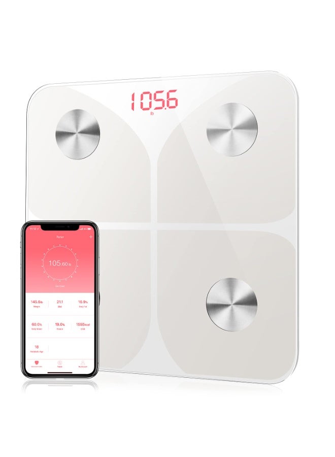 ميزان ذكي لدهون الجسم حمام رقمي، بلوتوث تطبيق تحليل BMI العضلات عمر الجسم دقة عالية تتبع اللياقة (أبيض) - Image 1