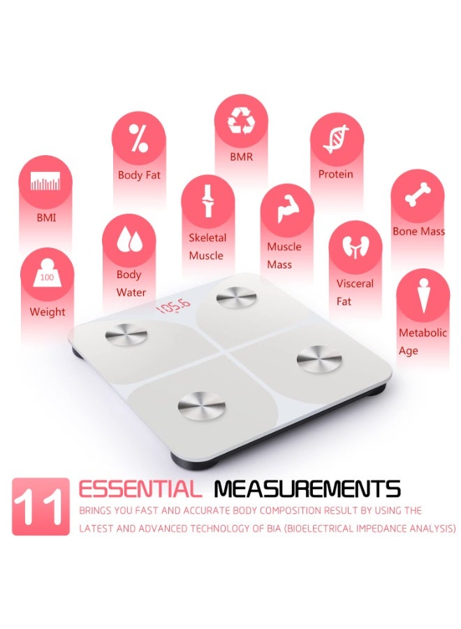 ميزان ذكي لدهون الجسم حمام رقمي، بلوتوث تطبيق تحليل BMI العضلات عمر الجسم دقة عالية تتبع اللياقة (أبيض) - Image 2